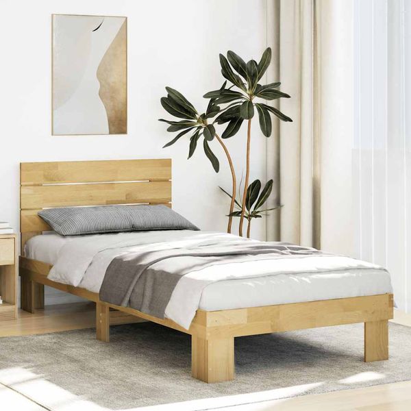 VidaXL Rám postele s čelom bez matraca 75x190 cm Dub z masívneho dreva
