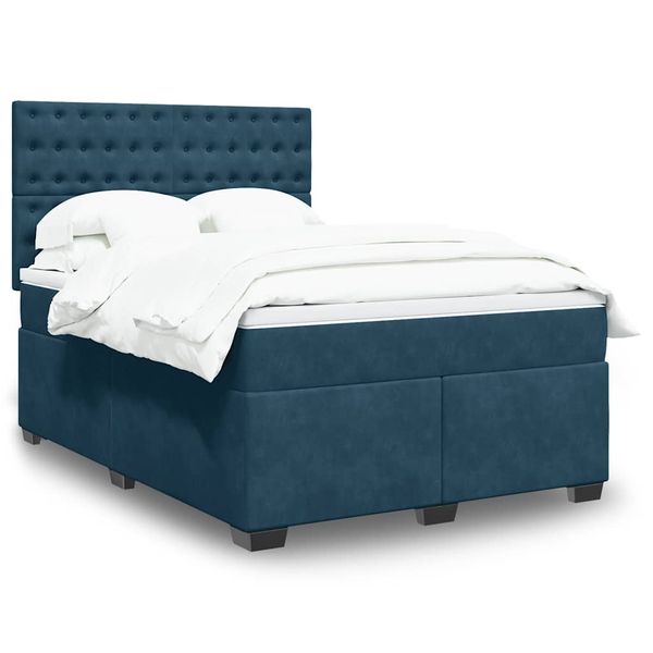 vidaXL Posteľný rám boxsping s matracom modrý 160x200 cm zamat