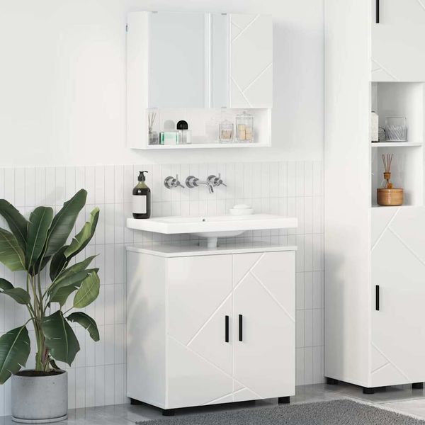 vidaXL Sada kúpeľňového nábytku Nástenný 2 pcs Vysoký lesk bielej
