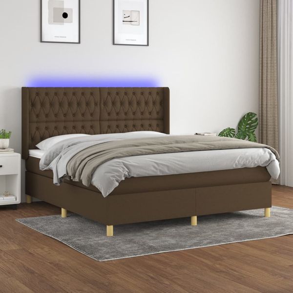 vidaXL Posteľ boxsping s matracom a LED tmavohnedá 160x200 cm látka