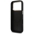 Puzdro Guess Case Magsafe 4G PU Leather s trojuholníkovým logom a zlatým kovovým rámom fotoaparátu pre iPhone 17 Pro čierna