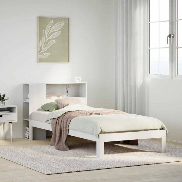 vidaXL Posteľ s knižnicou bez matraca biela 75x190 cm borovicový masív
