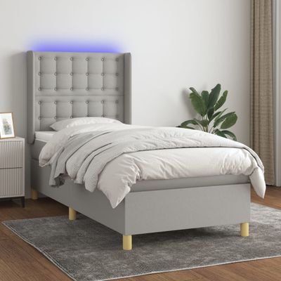 vidaXL Posteľ boxsping s matracom a LED bledosivá 90x190 cm látka