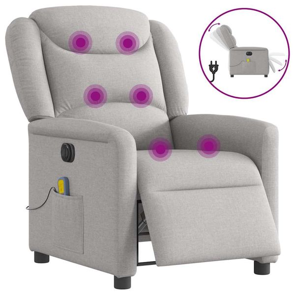 vidaXL Elektrické masážne sklápacie kreslo oblakšedá látkové