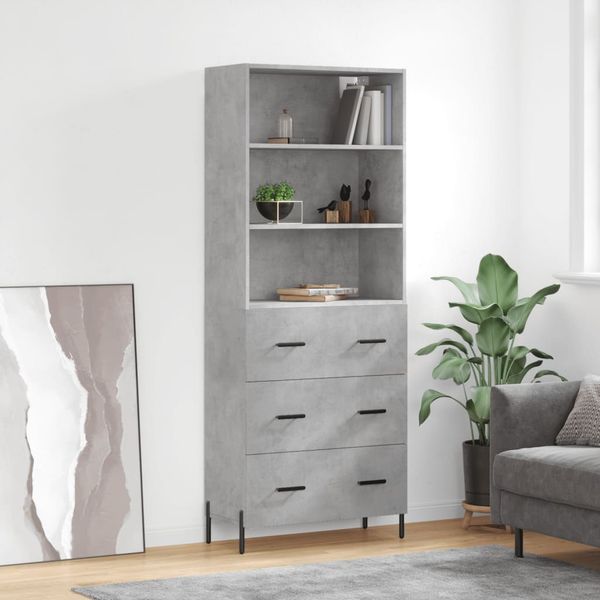 vidaXL Vysoká skrinka betónová sivá 69,5x34x180 cm spracované drevo