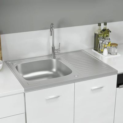 vidaXL Kuchynský drez s odkvapkávačom, strieborný 800x600x155 mm, oceľ