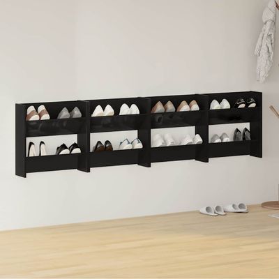 vidaXL Nástenné skrinky na topánky 4 ks, lesklé čierne 60x18x60 cm