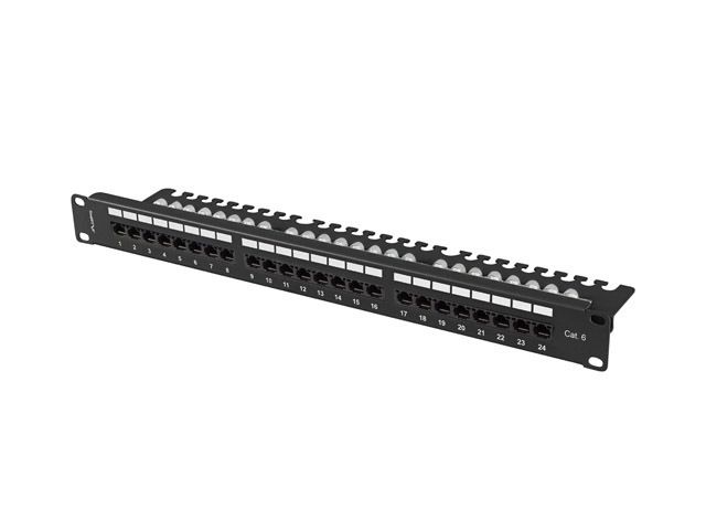 LANBERG PATCH PANEL 24 PORTOV 1U 19'' CAT.6 UTP S POLICIOU ČIERNY