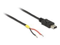 USB kábel - mini-USB typ B (samec) na hardwire 2 drôty - USB 2.0 - 5 V - 10 cm - uzemnený - čierny