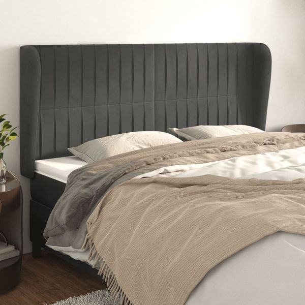 vidaXL Čelo postele so záhybmi tmavosivé 203x23x118/128 cm zamat