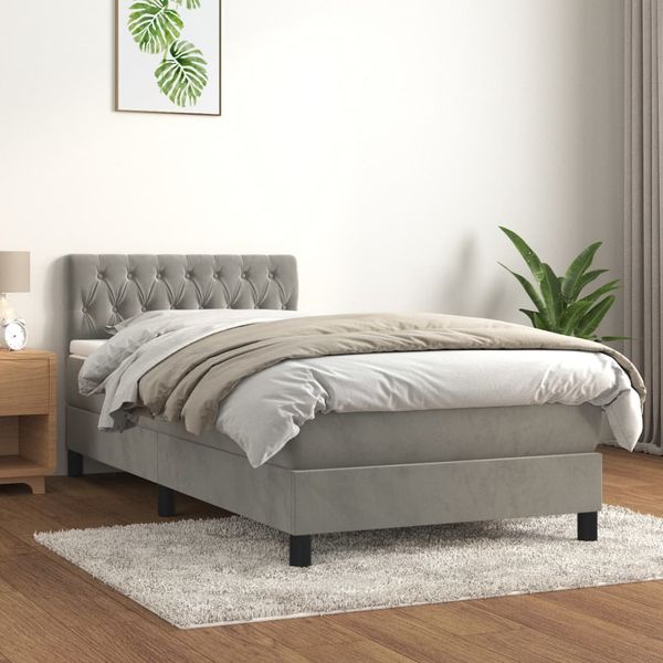 vidaXL Posteľný rám boxsping s matracom bledosivý 90x200 cm zamat
