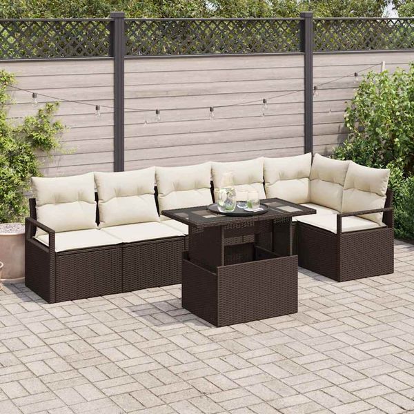 vidaXL Súprava záhradných pohoviek s úložiskom 7 pcs Hnedá Poly ratan