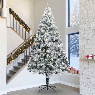 vidaXL Umelý predsvietený vianočný stromček s sadou loptičiek Zelená