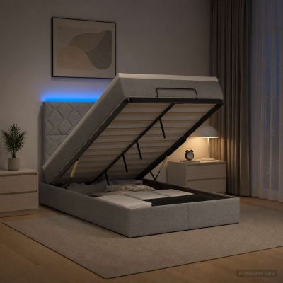 vidaXL Ottoman posteľ s matracom a LED Svetlosivá 120 x 200 cm Látka