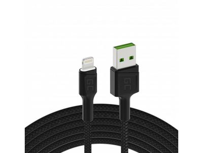 Green Cell KABGC12 rýchlonabíjací kábel Ray USB-A - Lightning biela LED 200 cm pre Apple 2.4A
