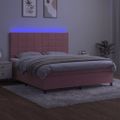 vidaXL Posteľný rám boxsping s matracom a LED ružový 180x200 cm zamat