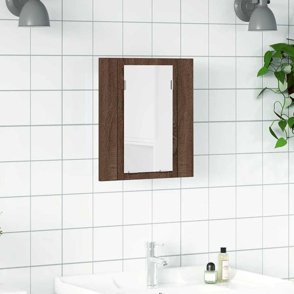 vidaXL LED zrkadlová skrinka hnedý dub 40x12x45 cm kompozitné drevo