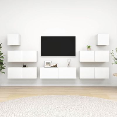 vidaXL 7-dielna súprava TV skriniek, biela, kompozitné drevo