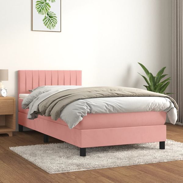 vidaXL Posteľný rám boxsping s matracom ružový 90x190 cm zamat