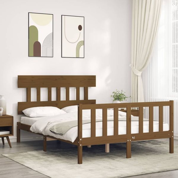 vidaXL Posteľný rám s čelom medovohnedý 120x200 cm masívne drevo