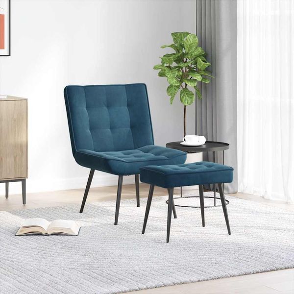 vidaXL Relaxačné kreslo s podnožkou modré zamat