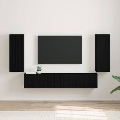 vidaXL TV nástenná skriňa Nástenný 2 pcs Čierna 30 x 31 x 80 cm