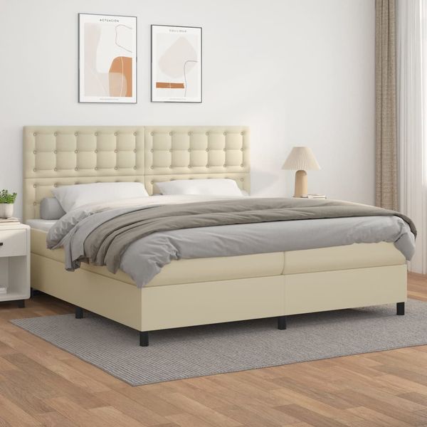 vidaXL Boxspring posteľ s matracom krémová 200x200 cm umelá koža