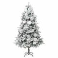vidaXL Osvetlený vianočný stromček, zasnežený, šišky 225 cm, PVC a PE