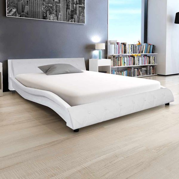 vidaXL Posteľ s matracom, biela, umelá koža 140x200 cm