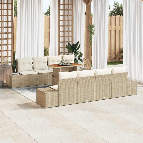 vidaXL Záhradný jedálenský set s vankúšom 9 pcs Béžová a krémová