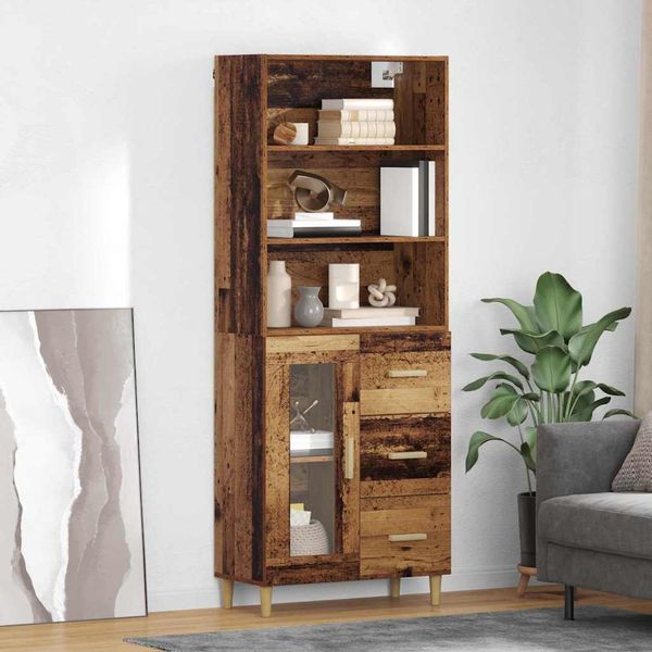 vidaXL Highboard Staré drevo 69,5 x 34 x 180 cm Kompozitné drevo