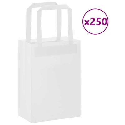 vidaXL Papierové tašky 250 ks s rúčkami, biele, 15x8x21 cm