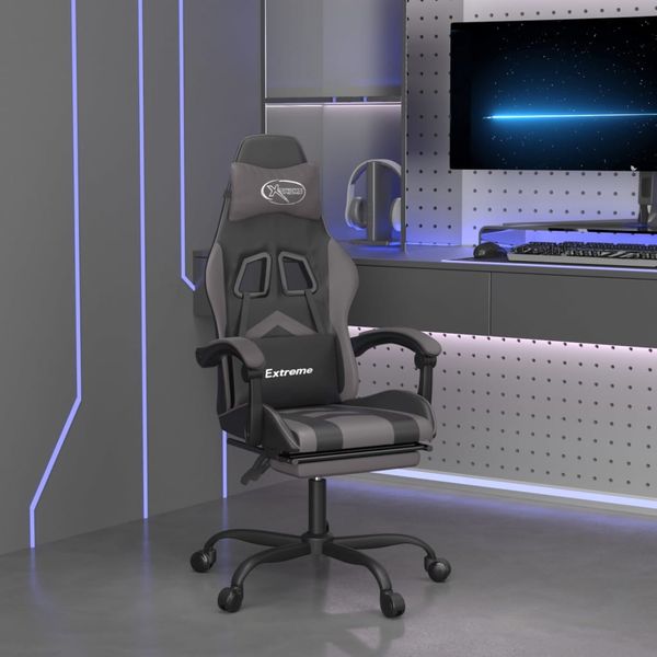 vidaXL Otočná herná stolička s podnožkou čierna a sivá umelá koža