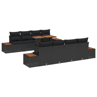 vidaXL Záhradný jedálenský set s vankúšom 9 pcs Čierna a Hnedá