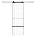 vidaXL Posuvné dvere s kovaním čierne 76x205 cm ESG sklo