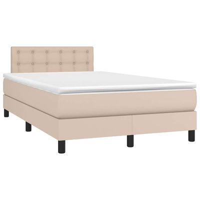 vidaXL Boxspring posteľ+matrac a LED, kapučínová 120x190cm, umelá koža
