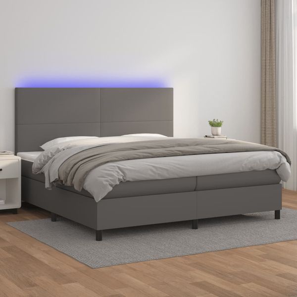 vidaXL Boxspring posteľ s matracom a LED sivá 200x200 cm umelá koža