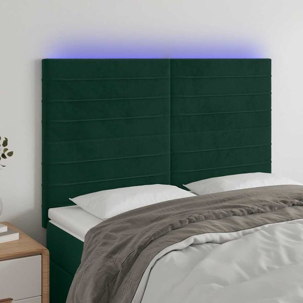 vidaXL Čelo postele s LED tmavozelené 144x5x118/128 cm zamat