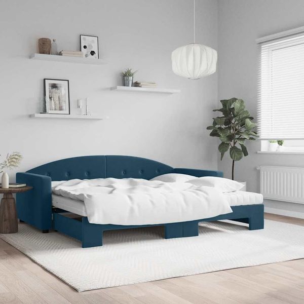 vidaXL Rozkladacia denná posteľ s matracmi modrá 90x200 cm zamat