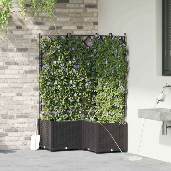 vidaXL Záhradný kvetináč 3 pcs Čierny 80 x 80 x 142 cm Plast