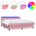 vidaXL Posteľný rám boxsping s matracom a LED ružový 200x220 cm zamat