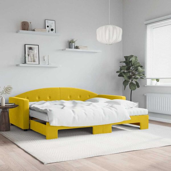 vidaXL Rozkladacia denná posteľ s matracmi žltá 90x200 cm zamat