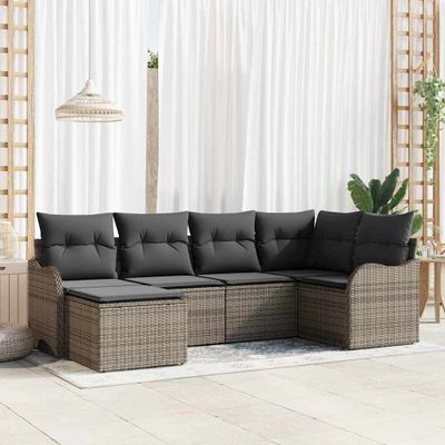 vidaXL Súprava záhradných pohoviek s vankúšom 6 pcs Sivá Poly ratan