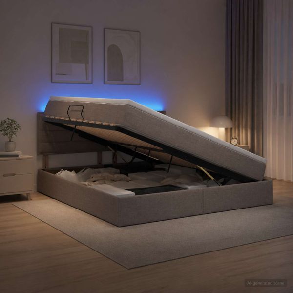 vidaXL LED úložná posteľ s matracom Sivohnedá 140 x 200 cm Látka