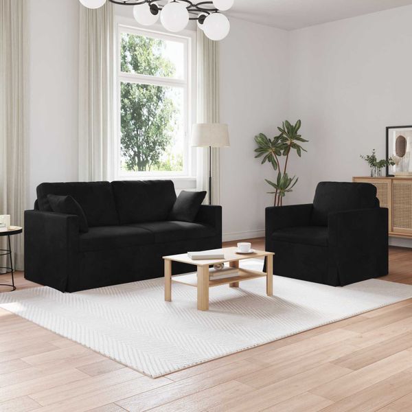 vidaXL Sada pohoviek 2 pcs Čierna 158 x 78 x 80 cm Zamat