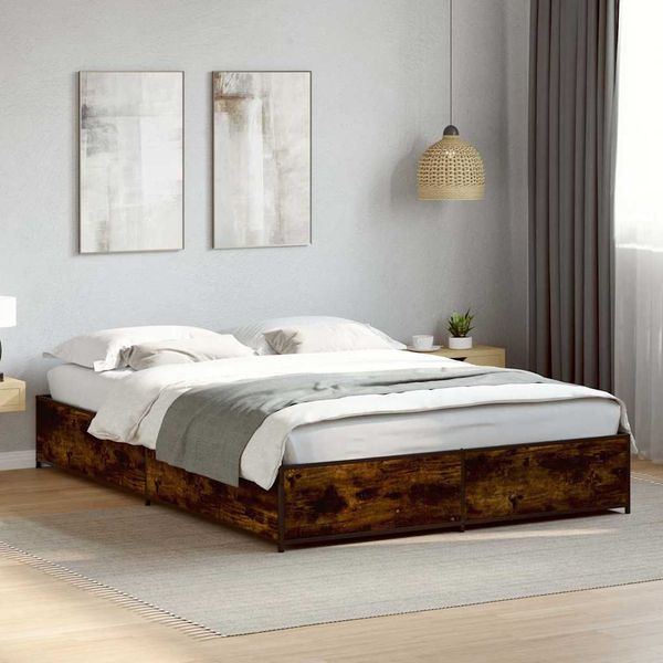 vidaXL Posteľný rám dymový dub 135x190 cm kompozitné drevo a kov