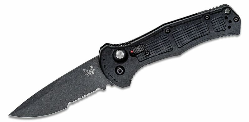 Benchmade 9070SBK Claymore Serrated automatický taktický nôž 9 cm, celočierny, Grivory