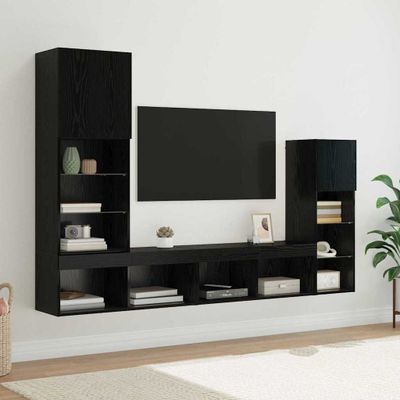 vidaXL TV nástenne jednotky Nástenný 4 pcs Čierny dub Kompozitné drevo