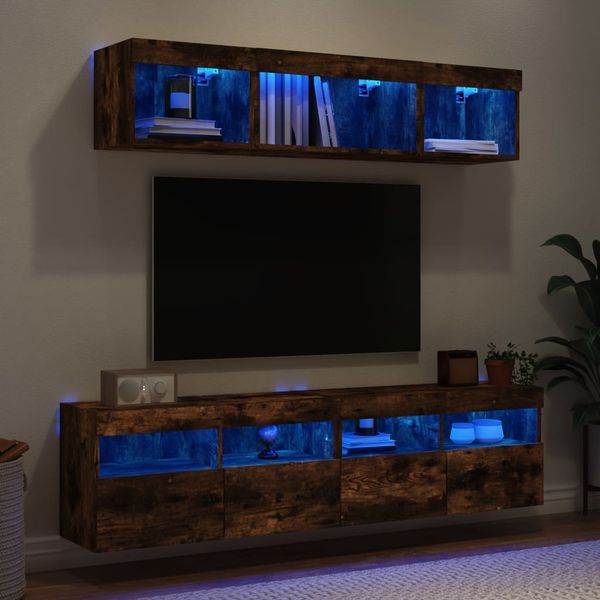 vidaXL 5-dielne TV nástenné skrinky s LED dymový dub kompozitné drevo