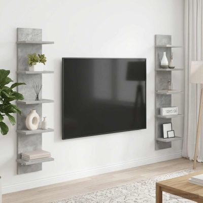 vidaXL Stenná polica 2 ks Betónovo sivá 22 x 15 x 100 cm